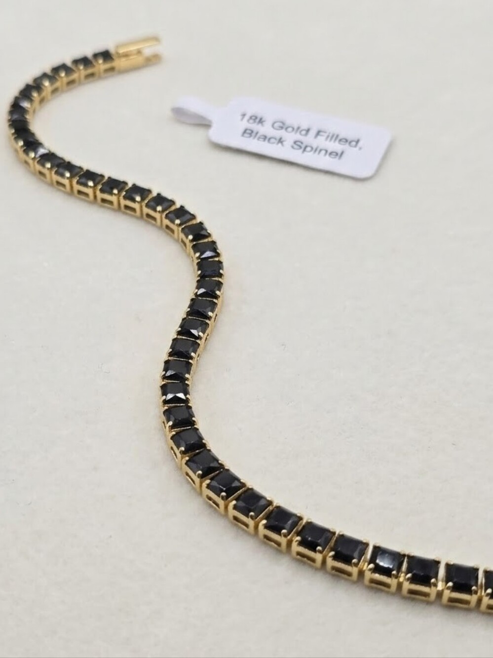 18k Yellow Gold Filled Black Spinel Tennis Bracelet 7"